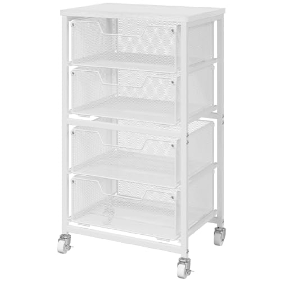 Drawer Organizer Bamboo - 4-Drawer Rolling Storage Cart Utility Cart