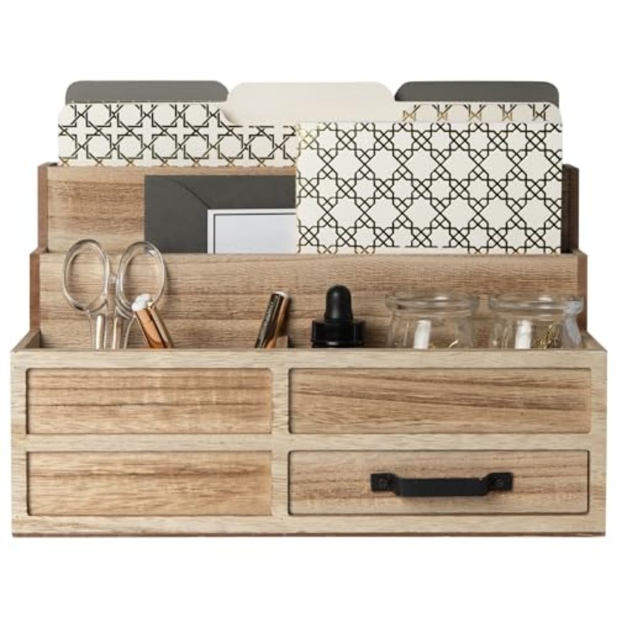 Drawer Organizer Bamboo - Mail Organizer with Drawer and Pen