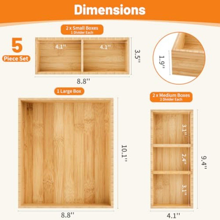 Bamboo Drawer Organizer, 5-Pie – Drawer Organizer Bamboo Bewertung und Preis