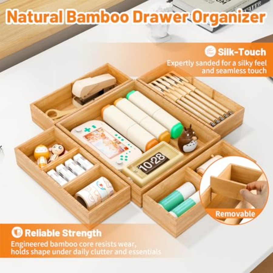 Bamboo Drawer Organizer, 5-Pie – Drawer Organizer Bamboo Bewertung und Preis