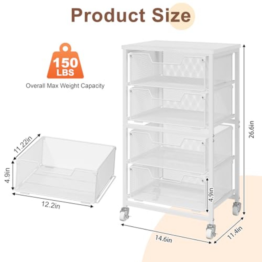 4-Drawer Rolling Storage Cart  – Drawer Organizer Bamboo Bewertung und Preis